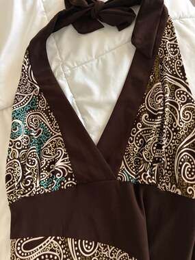 Snap Brown Paisley Halter Neck Empire Waist Maxi Dress Size M